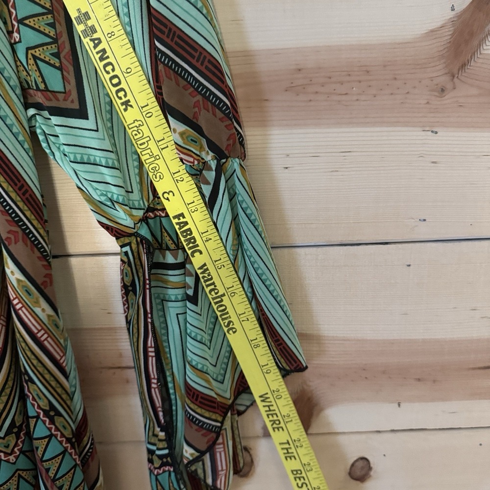 Astoria Born Womens Medium Boho Hippie Chevron Tunic Top Bell Sleeve Turquoise - Picture 8 of 8